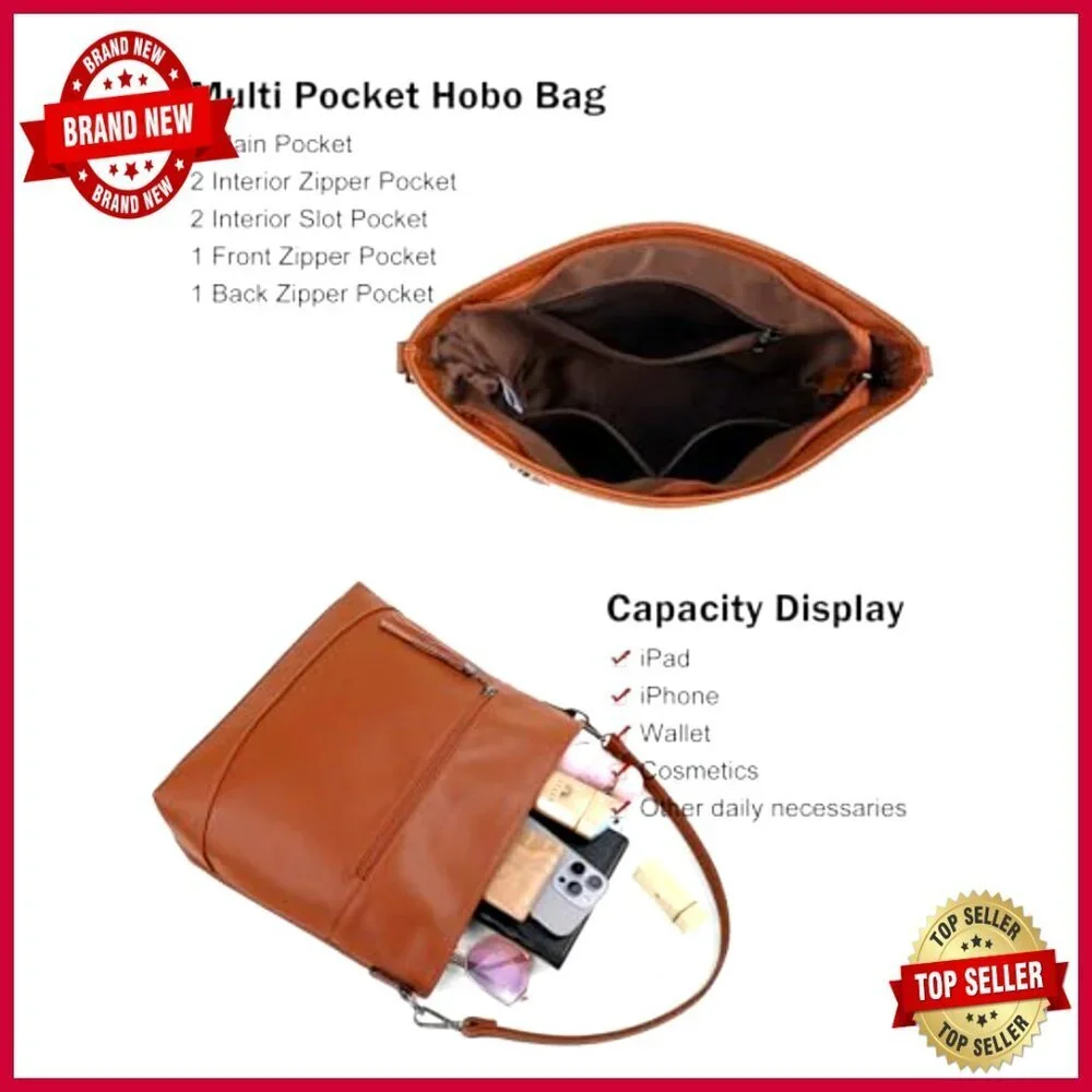Convertible Hobo Crossbody Bag, PU Leather, 2-in-1 Design, Medium Size